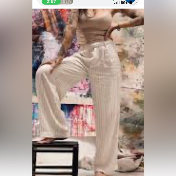 By Together' tan stripped wide leg pants Med w♥️#58 - Picture 1 of 7
